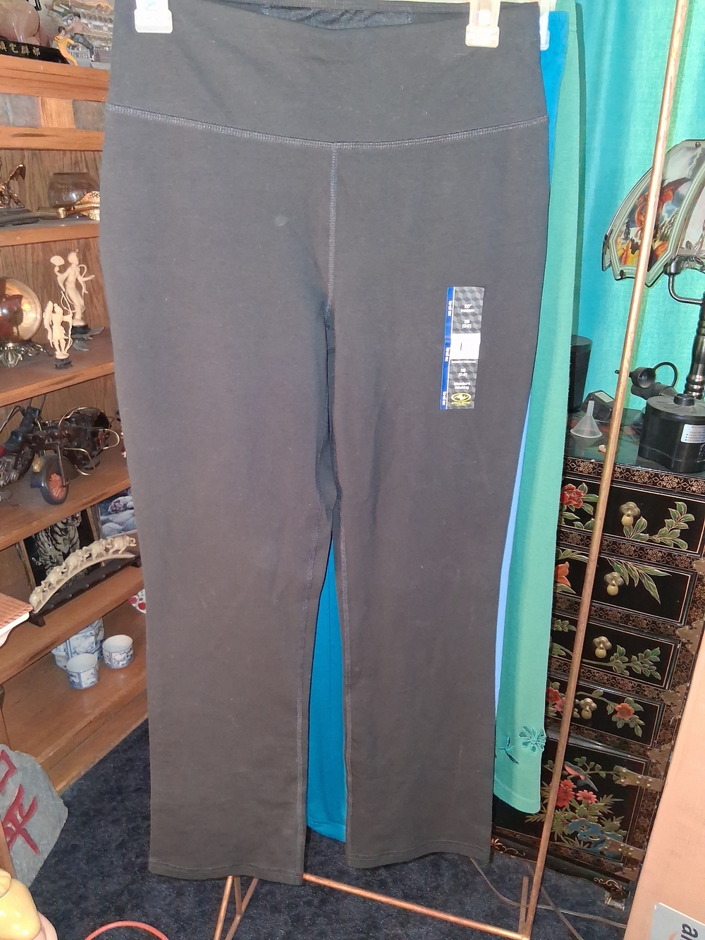 Athletic Works Black Leggings with Blue Side Stripe